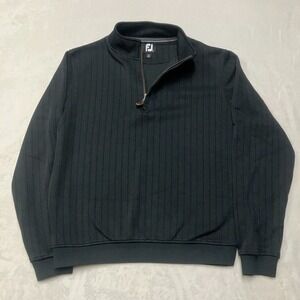 FootJoy Drop Needle 1/4 Zip Pullover Men's M Black Ribbed Lined‎ Sweater Golf